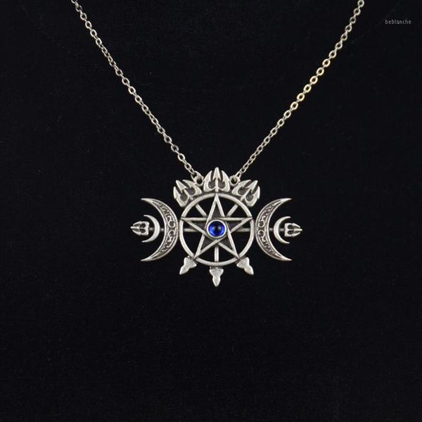 Anhänger Halsketten Dreifacher Halbmond mit Pentagramm-Halskette Siegel des Geistes Heidnischer Schmuck Wiccan Gothic Necklace1233Z