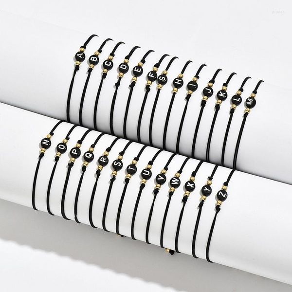Strand A-Z nome inicial pulseiras para mulheres moda simples corda preta redonda letras inglesas trançado jóias de aniversário presentes