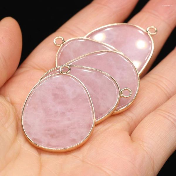 Colares Pingente Pedra Natural Rodada Forma de Gota de Água Rosa Quartzs Charme para DIY Jóias Fazendo Nacklace Brinco Mulheres Presente 21x35mm