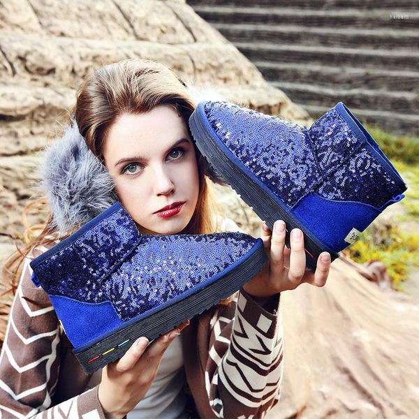 Botas de neve mulheres designer marca menina 2023 inverno moda casual feminino pelúcia quente azul borracha calçado ao ar livre bling tornozelo sapatos