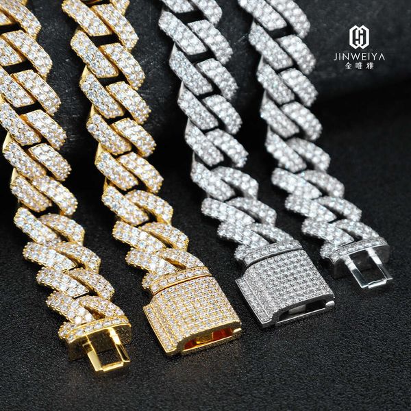 Marca de moda mujer 16 mm 5a Zircon Iced Out Diamond 925 Sterling Silver Hombres Collar Cadena de oro Miami Cuban Link
