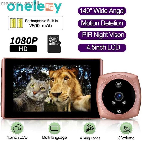 Kapı Zilleri Onelesy 4.5inch LCD Video Kapı Zili 140 Geniş Melek Akıllı Ev Pir Gecesi Vison Casa Inteligente Hareket Algılama 1080p Kapı Bell YQ2301003