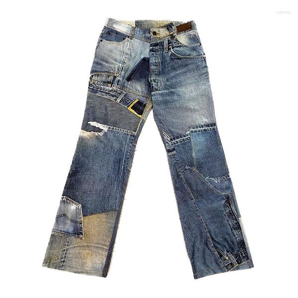 Jeans masculinos de alta qualidade estilo ol vibe punk impressão digital y2k lavado para fazer calças velhas unissex