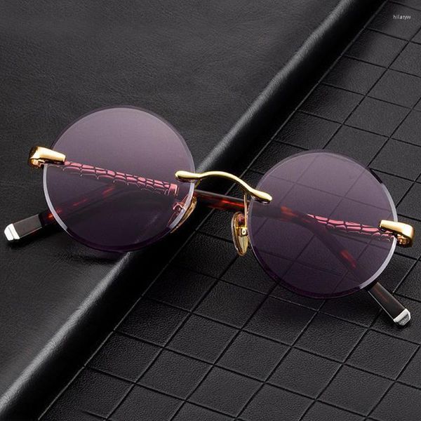 Óculos de sol roxo cristal pedra vidro homem sem aro redondo óculos de sol mulher lente mineral acetato quadro anti risco qualidade superior