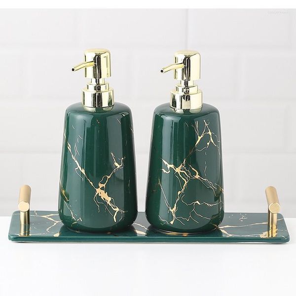 Set di accessori da bagno Portaspazzolino in ceramica verde Forniture per il bagno Dispenser di sapone Accessori decorativi per vassoio portaoggetti in marmo dorato