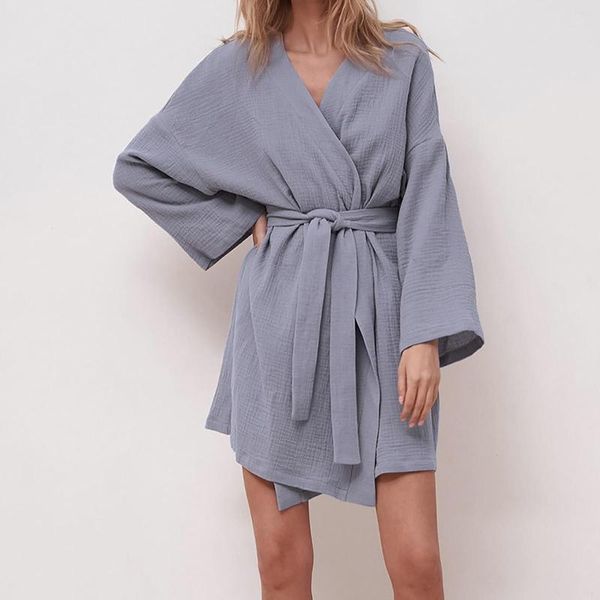 Ethnische Kleidung Damen Einfarbig V-Ausschnitt Langarm Schnür-Hauskleid Weich und bequem Damen Fleece-Pyjama Frau Sexy