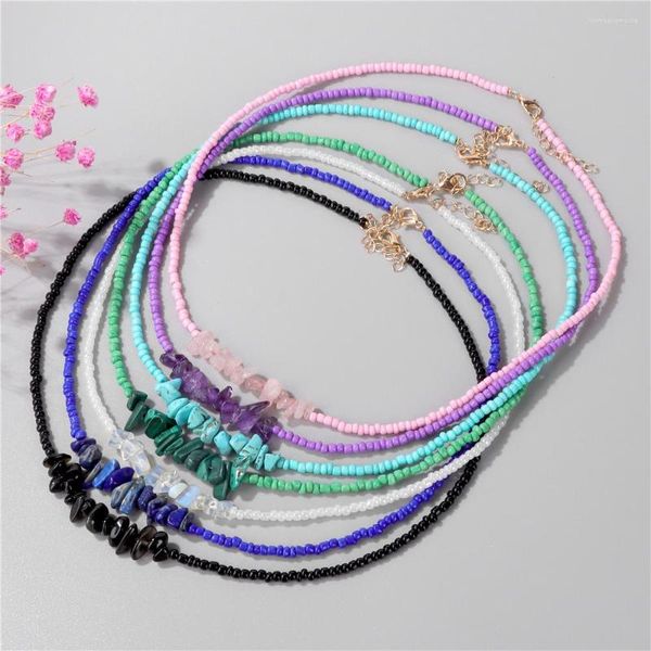 Anhänger Halsketten Sommer Multi-Color Naturstein Kristall Rocailles Amethysten Howlites Chip Charm Choker Frau Schmuck