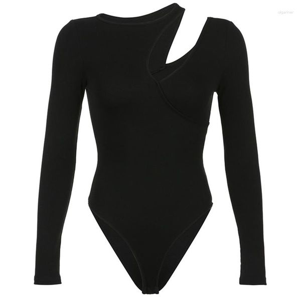 Intimo modellante da donna Ritaglio sexy da donna Collo asimmetrico Body a maniche lunghe Top Tinta unita Casual aderente Tute elasticizzate Body camicia