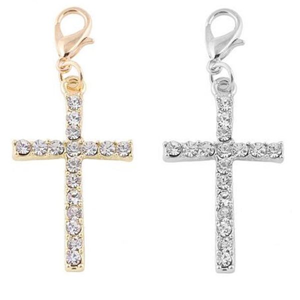 20 pz / lotto argento placcato oro strass croce pendente pendente charms adatto per creazione di gioielli con medaglione galleggiante magnetico245C