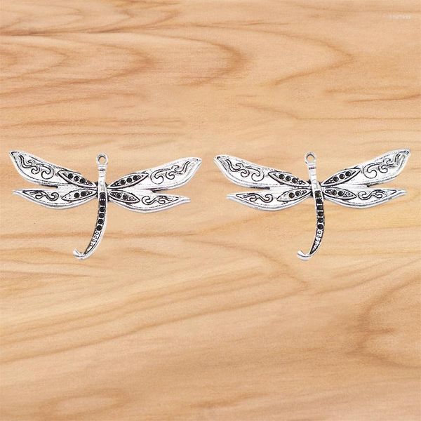 Collane con ciondolo 5 pezzi argento tibetano grande libellula cristallo/strass pendenti con ciondoli per gioielli fai da te risultati 77x42mm