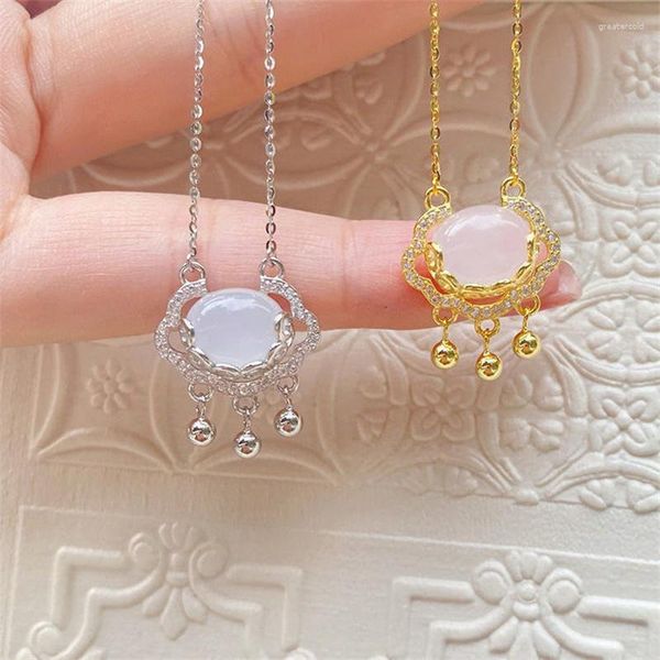 Anhänger Halsketten Luxus Weibliche Chalcedon Stein Sicherheitsschloss Halskette Silber Gold Farbe Für Frauen Nette Zicon Hochzeit Schmuck