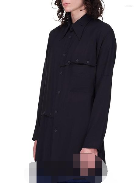 Camicie casual da uomo Camicia a maniche lunghe Primavera e autunno Decorazione con bottoni personalità Dipartimento scuro Moda ampia oversize