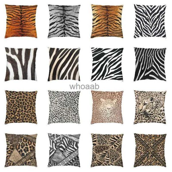 Almofadas de pelúcia Almofadas Tropical Wild Animal Skin Leather Throw Pillow Case Home Decorativo Leopard Tiger Zebra Stripes Sofá Capa de Almofada Fronha YQ231003