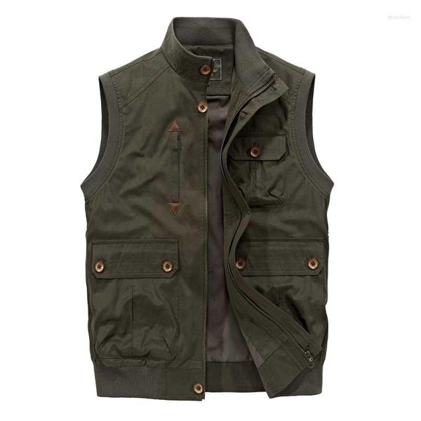 Coletes masculinos moda homens colete casual com multi bolso estilo militar sem mangas jaqueta gola colete roupas masculinas