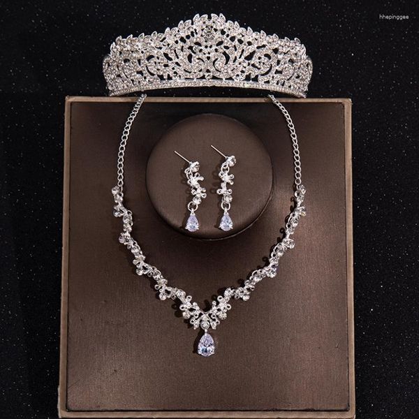 Colar brincos conjunto de luxo traje nupcial strass cristal tiara coroa feminino noiva jóias de casamento presente de festa