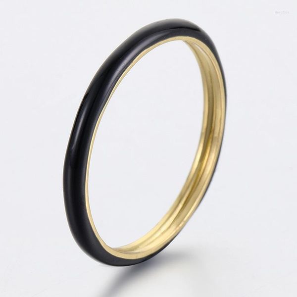 Anelli a grappolo Anello in smalto nero placcato oro 14 carati per donna Fidanzamento Eternity Band Finger