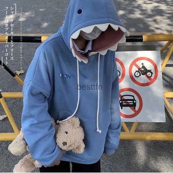 Erkek Hoodies Sweatshirts 2023 Yeni Komik Köpekbalığı Patchwork Hoodies Adam Bahar Sonbahar Kawaii Sweatshirt Sıradan Uzun Kollu Külkü Okulu Çift El Cezaları231003