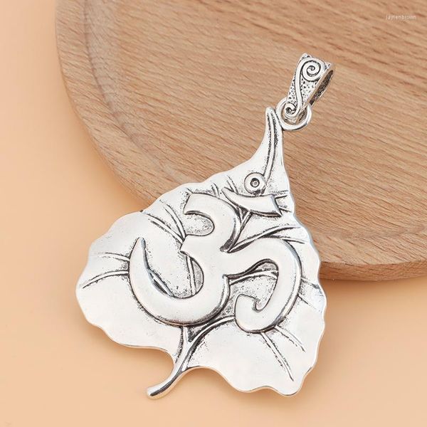 Anhänger Halsketten 3 teile/los Tibetischen Silber Große OM AUM Yoga Symbol Blatt Charms Anhänger Für DIY Halskette Schmuck Machen Erkenntnisse zubehör