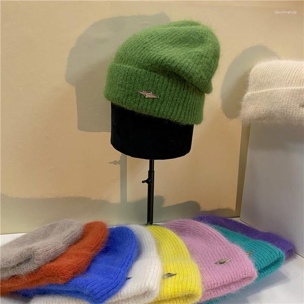 Berets Chapéu De Malha De Cabelo Feminino Outono E Inverno Engrossado Quente Versátil Pulôver Proteção De Ouvido De Lã