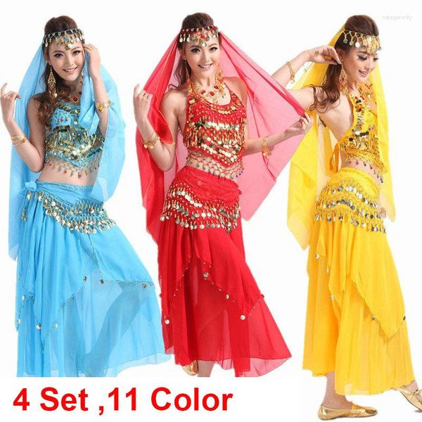 Palco desgaste traje de dança do ventre bollywood vestido de dança do ventre feminino conjuntos de dança tribal saia 4pcs / 1set