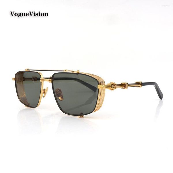 Güneş gözlüğü altın metal çerçeve dikdörtgen adam kadın moda yeşil lens gafas de sol hombre açık UV koruma gözlük unisex