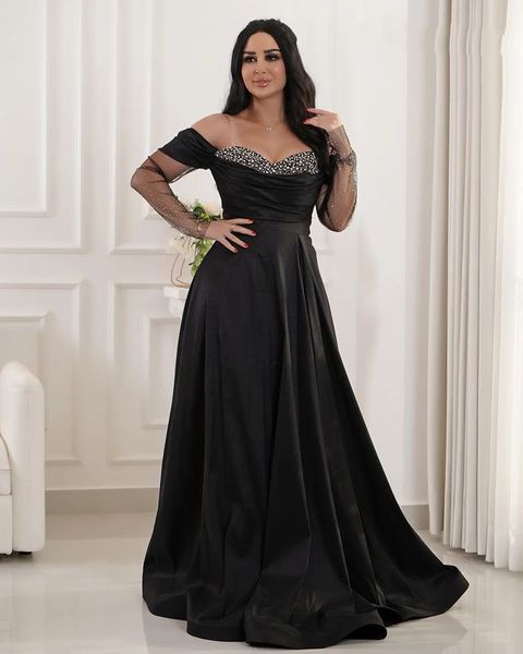 2023 ottobre Aso Ebi arabo A-line nero abiti per la madre della sposa con perline cristalli da sera ballo formale festa di compleanno celebrità abiti per la madre dello sposo vestito ZJ343