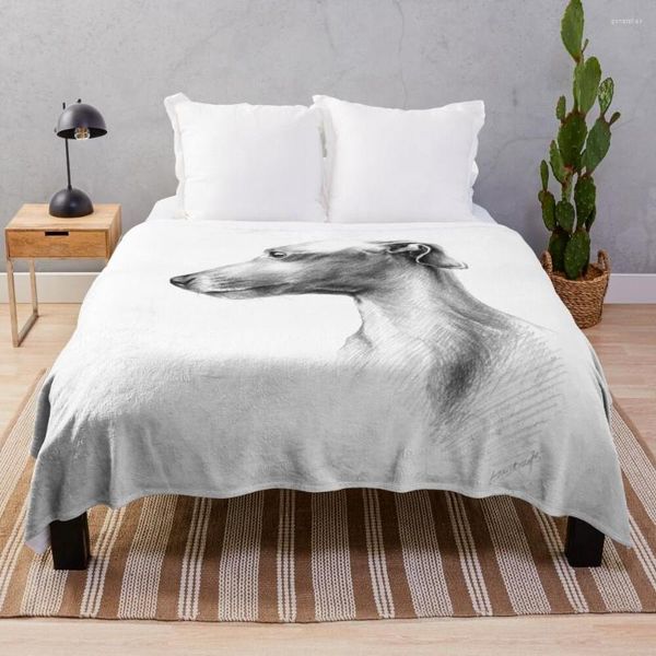 Coperte Levriero italiano Ritratto di cane Elegante simpatico animale Art Coperta da tiro Pelosa Tweed per letto 3D