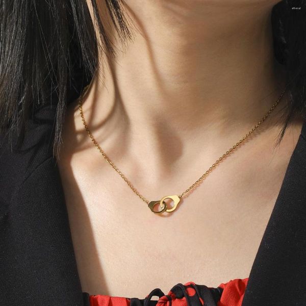 Ожерелья с подвесками, индивидуальное ожерелье из нержавеющей стали цвета золота и серебра, цепочка-наручники для женщин, ювелирные изделия, наручники