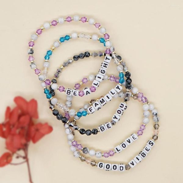 Strand Go2boho Bracciale fatto a mano con piccole parole per donna, pietra semipreziosa naturale, gioielli per coppia, regalo per uomo