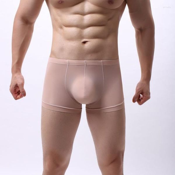 Unterhosen Sexy Eis Seide Männer Boxershorts Nahtlose Transparente Unterwäsche Bugle Pouch Boxershorts Slips Homme Homosexuell Höschen Plus Größe Trunks