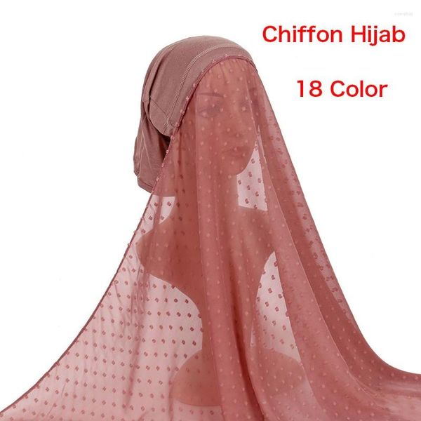 Roupas étnicas Plain Sólido Pom Dot Bolha Chiffon Instantâneo Hijab Caps Mulheres Elásticas Muçulmanas Xale Cachecol Envoltório Snood Foulards Bonnet Headband