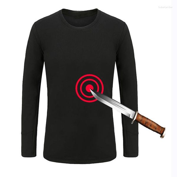 Erkek Yelekler 2024 Siyah Bıçak Karşı Kanıtı Bıçak Anti Beceli Gizli Güvenlik Giysileri Altında Uzun Kollu T-Shirt