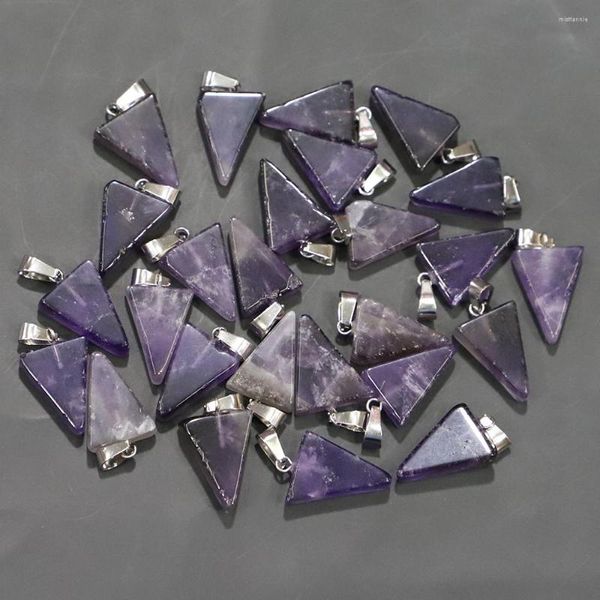 Anhänger Halsketten Naturstein Amethyst Exquisite Halskette Dreieck Charms Modeschmuck Herstellung Ohrring Geschenk Zubehör Großhandel 25 Stück