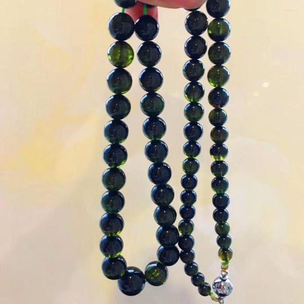 Correntes Genuíno Natural Verde Turmalina Gem Stone Cristal Redondo Clear Beads Jóias Mulheres Senhora Moda Longo Colar Certificado