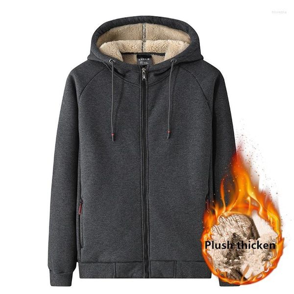 Hoodies masculinos outono e inverno solto com capuz casual esportes cardigan jaqueta superior cor pura cashmere engrossado quente versátil casaco