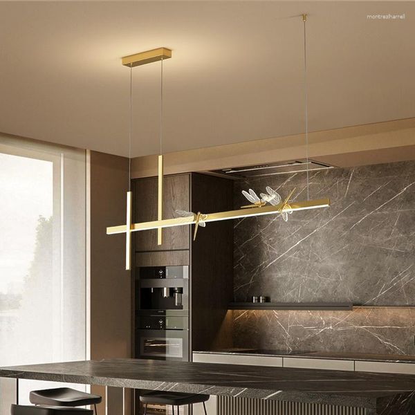 Lampade a sospensione Nordico Semplice Lungo Libellula Lampadario Soggiorno Sala da pranzo per la casa Linea Decro Lampada da tavolo con illuminazione a LED