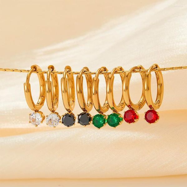 Brincos de argola requintado aço inoxidável pequeno colorido cristal zircão brinco para mulheres vintage luxo na moda jóias atacado