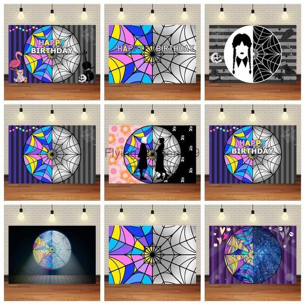 Materiale di sfondo Animazione personalizzata Mercoledì Addams Programma televisivo Dackdrop Sfondo di compleanno per bambini Nevermore Decorazione per feste in famiglia Fotografia Foto YQ231003