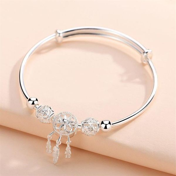 YHAMNI Original 925 Sterling Silber DreamCatcher Armband Mit Feder Quaste Anhänger Runde Perlen Charme Armbänder Für Frauen307y