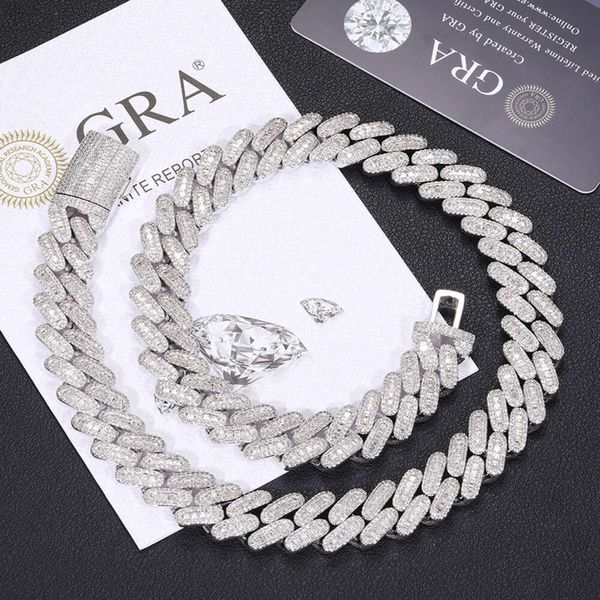 marchio moda donna Pass Diamond Tester 14mm Argento sterling 925 Vvs Baguette Moissanite Iced Out Collana a forma di pillola Miami Cuban Link Chain