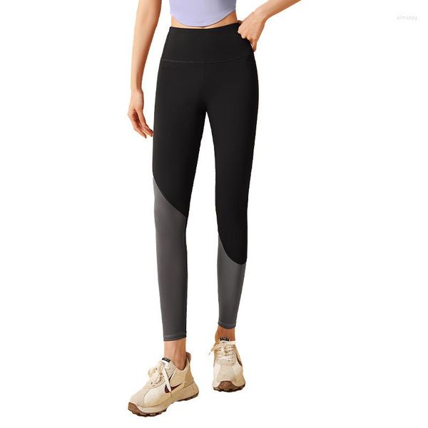 Pantaloni attivi Donna Palestra Yoga Fitness Leggings a vita alta Allenamento Push Up Color Block Elastico Quick Dry Sport senza cuciture