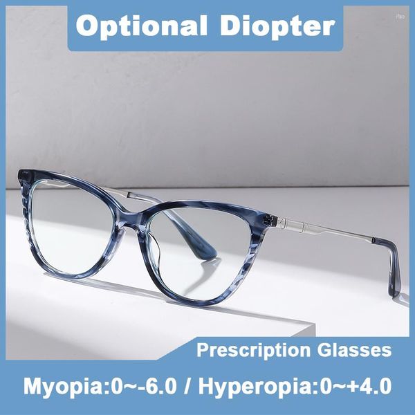 Sonnenbrille Damen Brille Vintage Acetat Metall Cat Eye Brillen Rezept Myopie Damen 2023 Retro Anti Blaues Licht Kurzsichtig