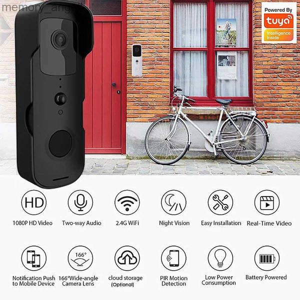 Campainha de campainha tuya wireless shotbell wifi aplicativo de telefone em tempo real monitor home segurança camera noite visão t30ag suporta Alexa home yq2301003