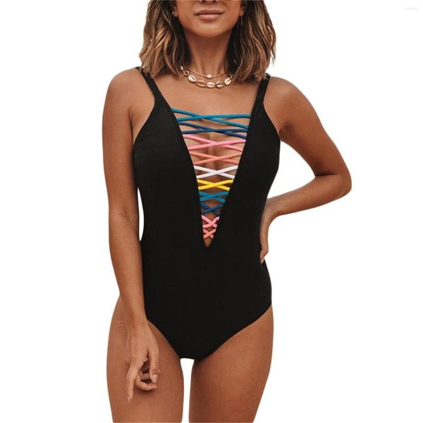 Costume da bagno sexy da donna con scialle a forma di V profonda