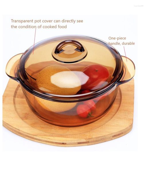 Panelas de vidro dupla orelha sopa vegetal transparente âmbar cozinha resistente ao calor fervura