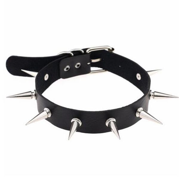 Collana girocollo in pelle gotica con colletto a cintura girocollo nero Spike per donna party club chocker Gioielli gotici sexy317P