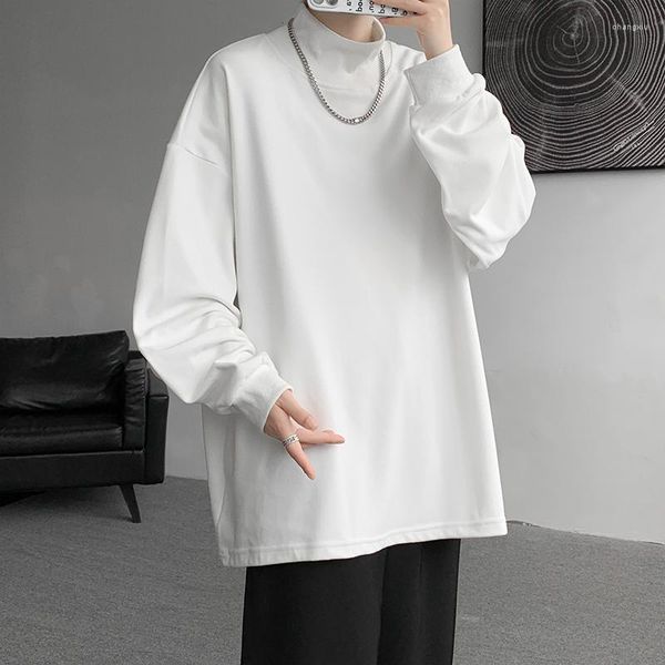 Homens camisetas Outono Inverno Stand Collar Camisa Homens Oversized Casual T-shirt Streetwear Coreano Solto Manga Longa Mens Top M-3XL