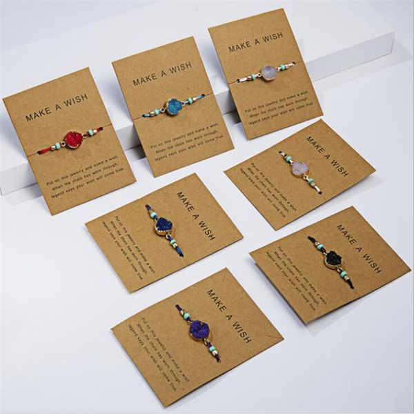 14 Stück Make a Wish Buntes gewebtes Naturstein-Papierkarten-Armband für Damen, einfacher Modeschmuck, 220 m