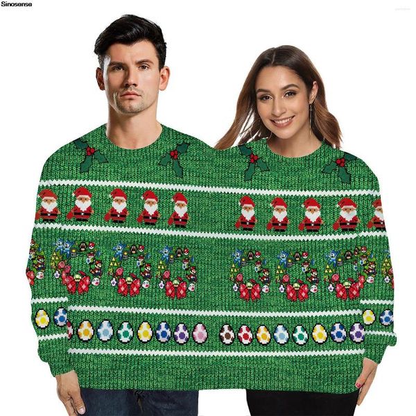 Maglioni da uomo Brutto maglione natalizio per due persone da uomo e da donna 3D Divertente stampato Felpa natalizia Coppia pullover Maglioni da festa per le vacanze Top
