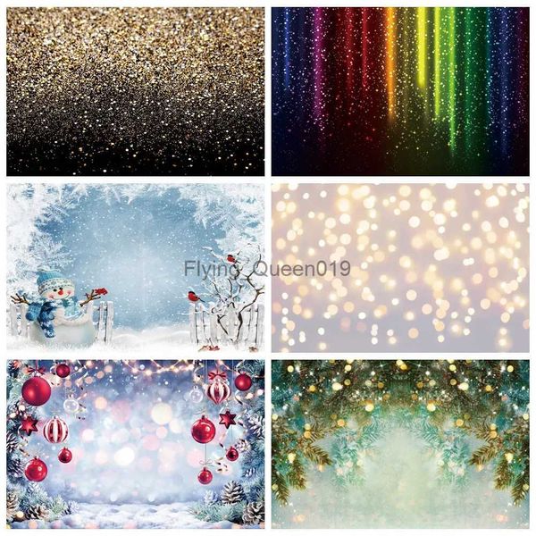 Materiale di fondo Fondale natalizio Oro luccica Luce Bokeh Pupazzo di neve Fiocco di neve Famiglia Festa Fotografia Decorazione Sfondi per studio fotografico YQ231003